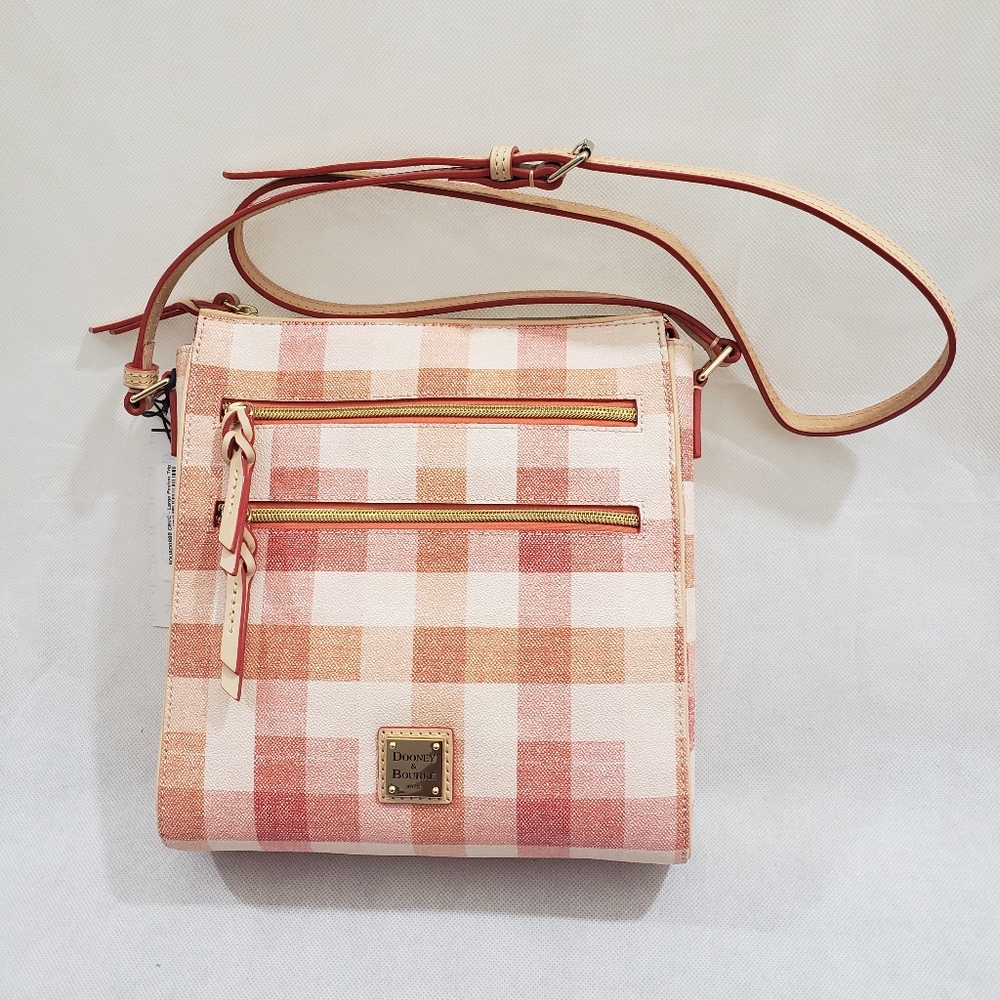 Dooney&Bourke Peyton trip plaid coral crossbody ba